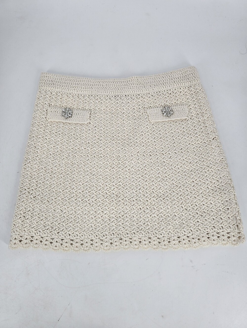 Generation Love Emilia Crochet Embellished Mini Skirt in Natural Cream Size L